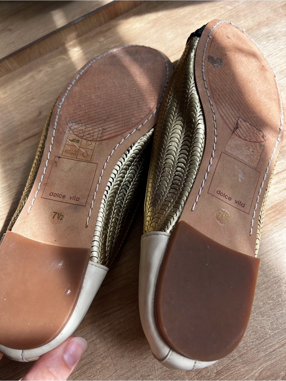 Dolce Vita Gold and Black Textured Cap-Toe Ballet Flats - Picture 6 of 6